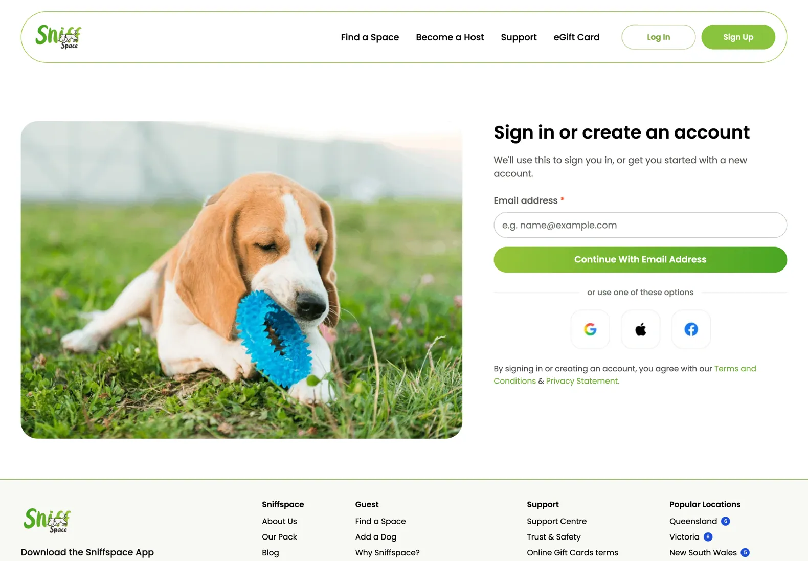 Preview of the refreshed Sniffspace sign-in experience