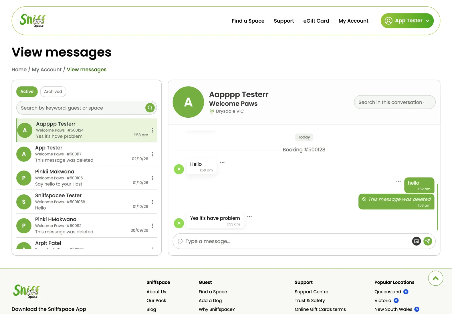 New Sniffspace chat design on desktop