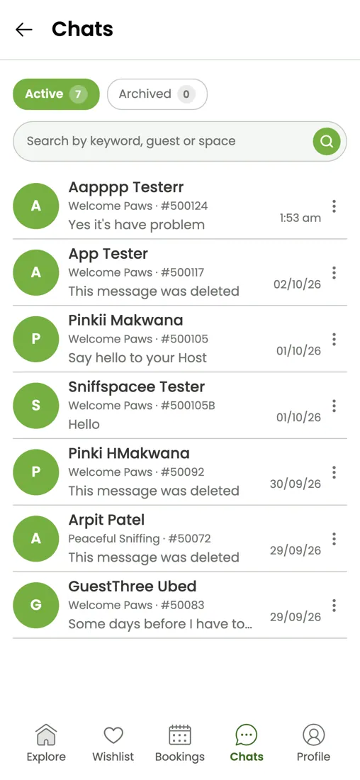 New Sniffspace chat design on mobile