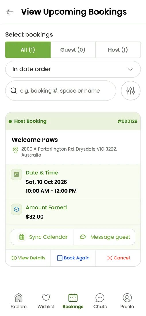 New Sniffspace booking page design on mobile
