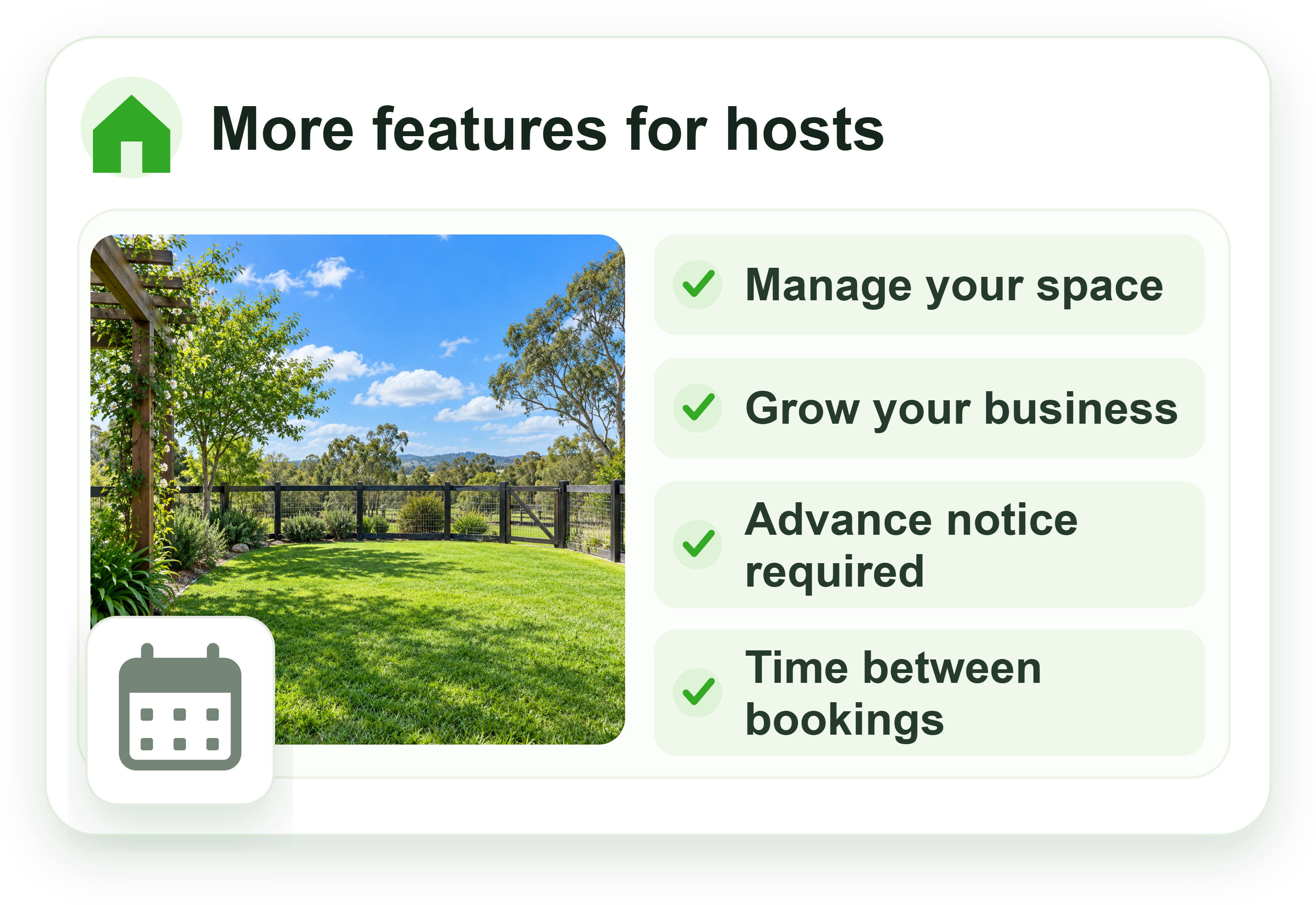 More features for hosts: manage your space, grow your business, set advance notice and time between bookings